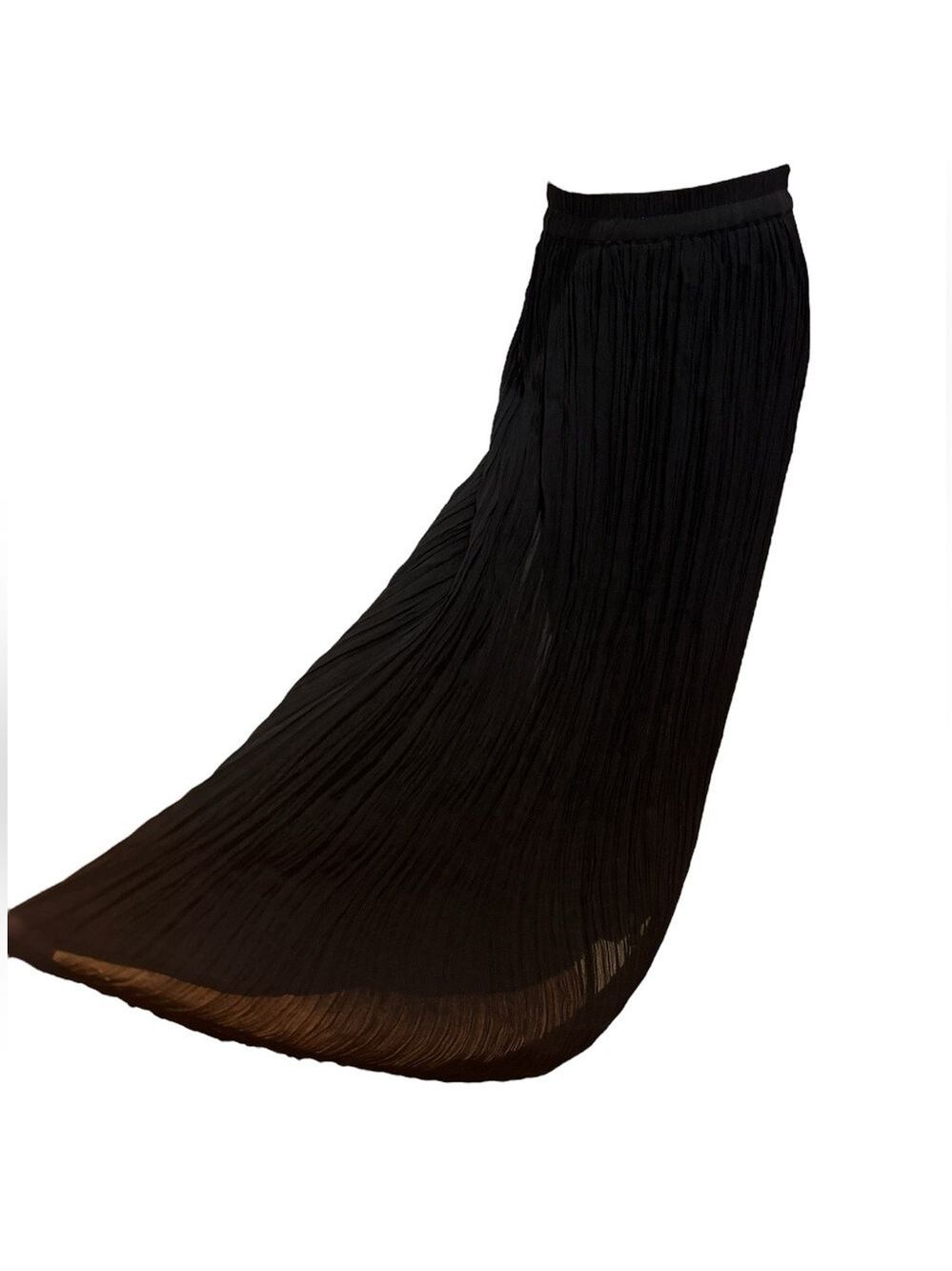 NWOT 90s SHEER BLACK BOHO GYPSY MICRO PLEATED LINED MAXI SKIRT AMANDA SMITH SZ L